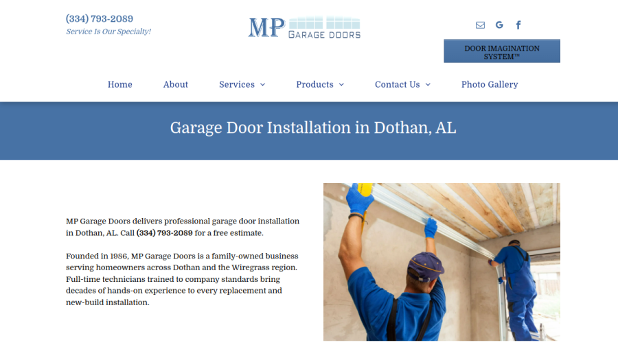 M P Garage Doors website