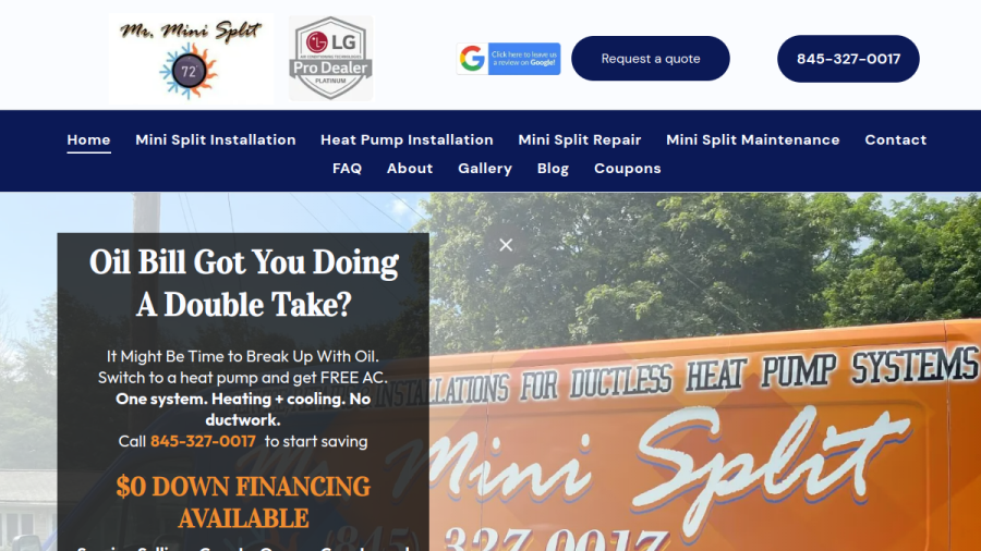 Screenshot of the Mr Minisplit website