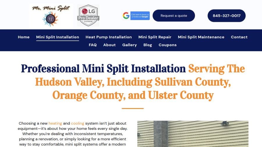 Website screenshot of Mr Minisplit