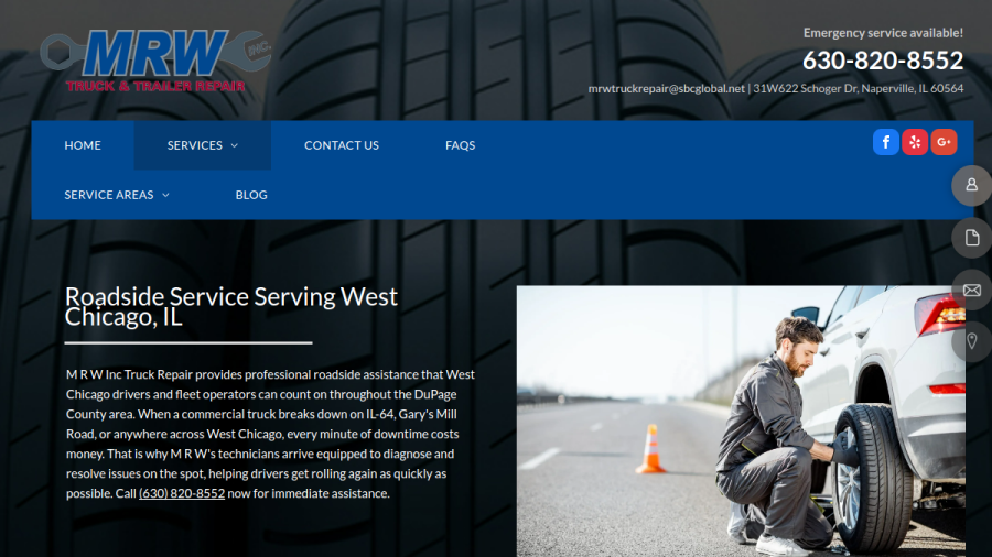 Screenshot of the M R W Truck & Trailer Repair Inc. website