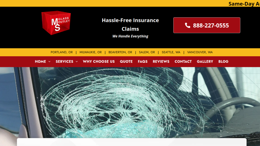 Screenshot of the MS Glass Outlet website