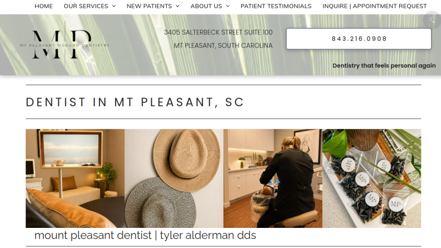 Screenshot of the Mt. Pleasant Modern Dentistry website