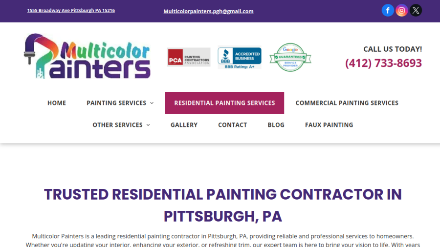Screenshot of the Multicolor Painters LLC website
