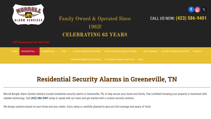 Website screenshot of Murrell Burglar Alarms