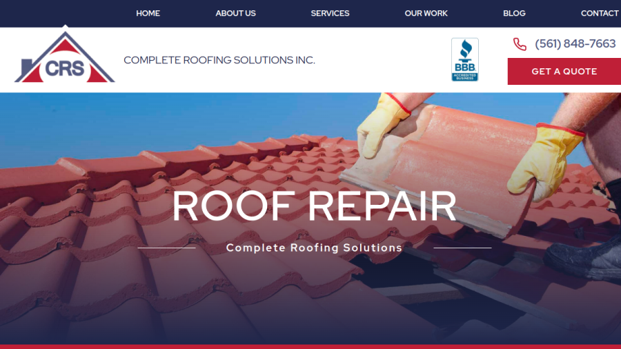 Screenshot of the Complete Roofing Solutions Inc. website