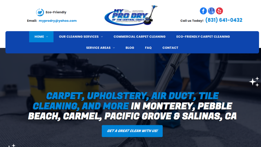 Screenshot of the My Pro Dry Of The Central Coast website