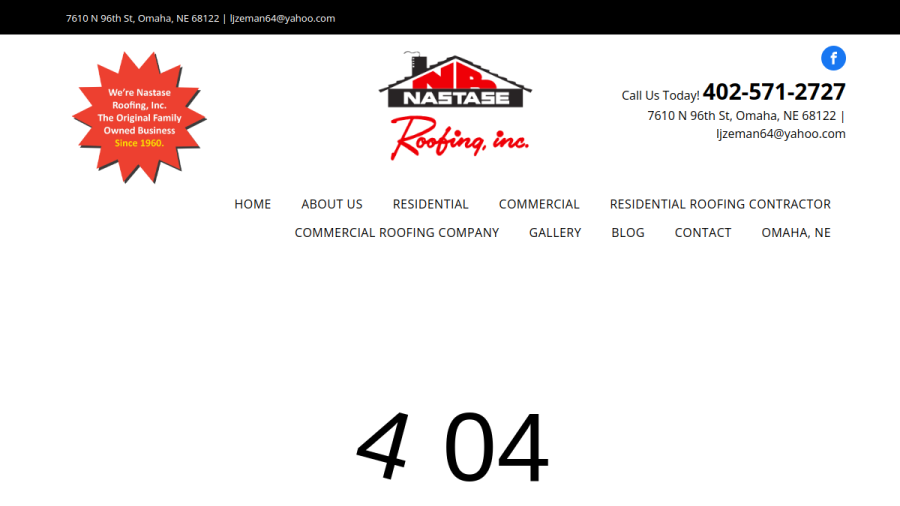 Website screenshot of Nastase Roofing