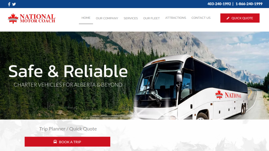 Screenshot of the National Motor Coach website