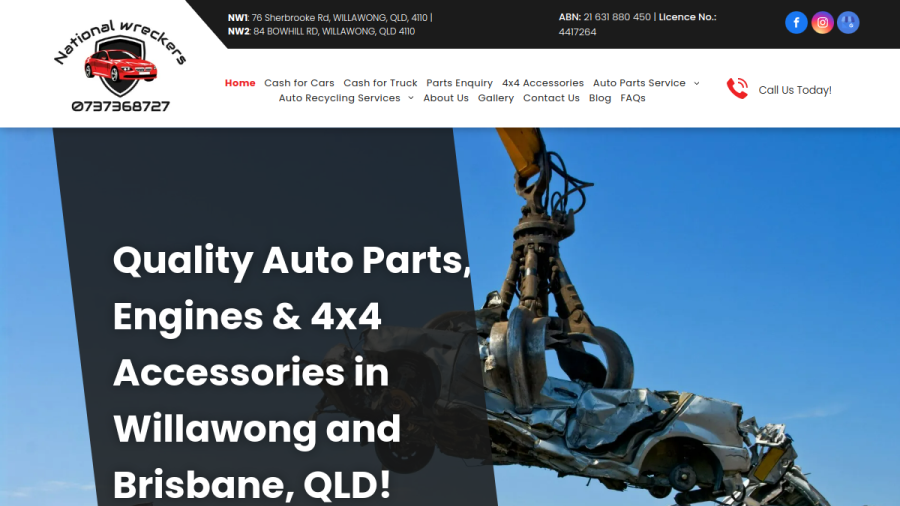 Screenshot of the National wreckers website