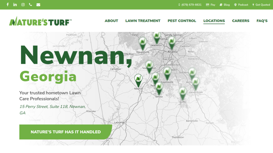 Screenshot of the Natures Turf website