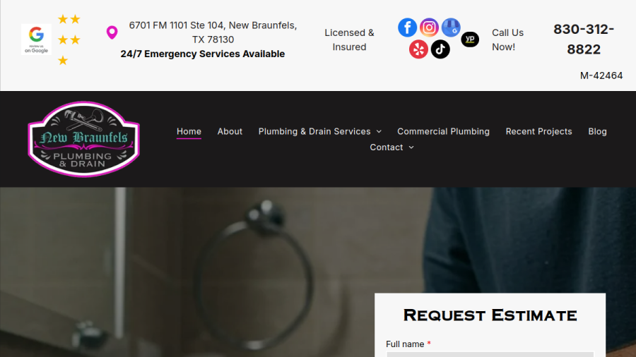 Screenshot of the New Braunfels Plumbing & Drain website