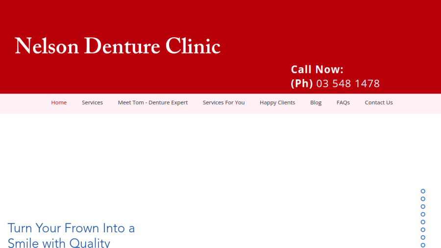 Screenshot of Nelson Denture Clinic website