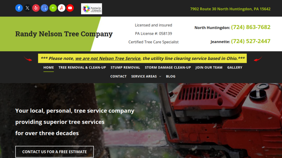 Screenshot of the Nelson Tree Company website