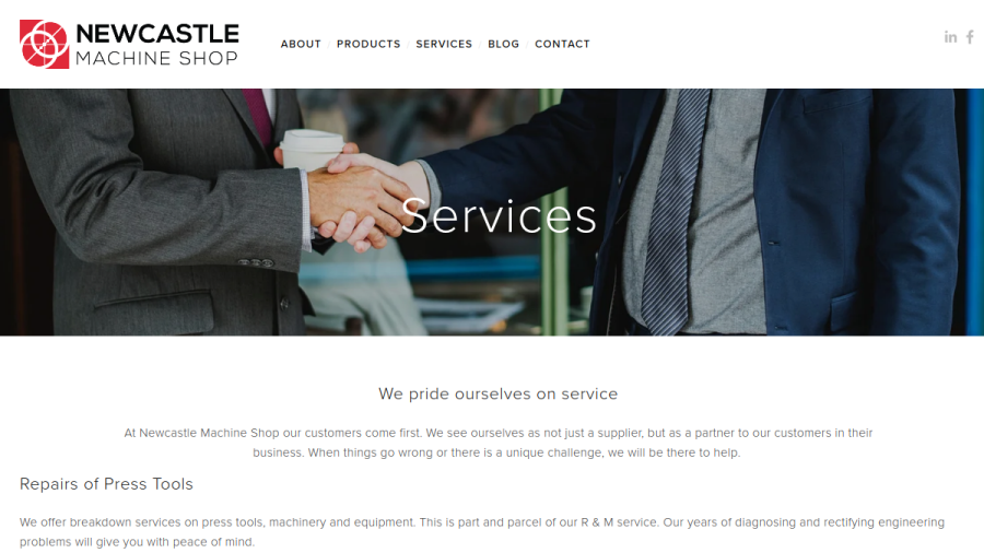 Screenshot of the Newcastle Machine Shop website