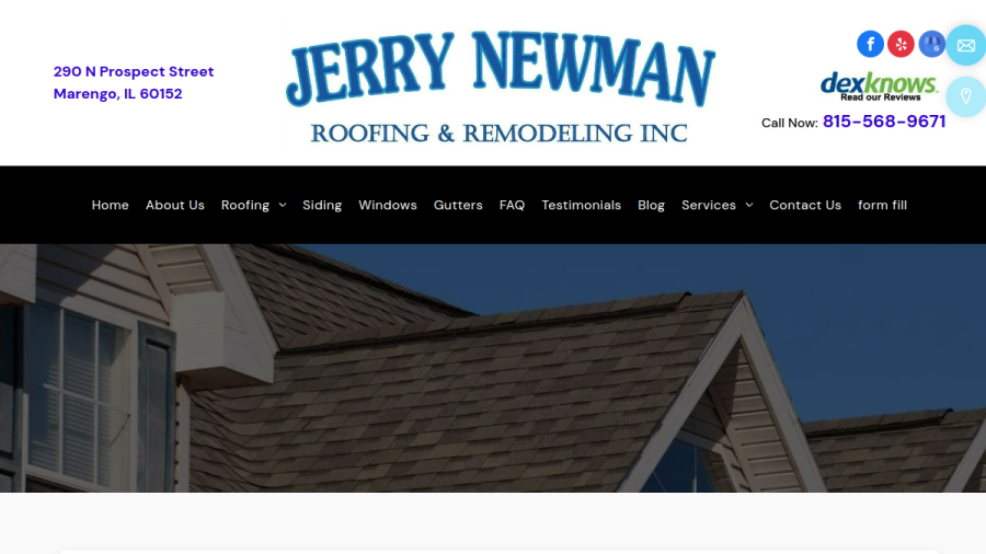 Screenshot of the Jerry Newman Roofing & Remodeling Inc website