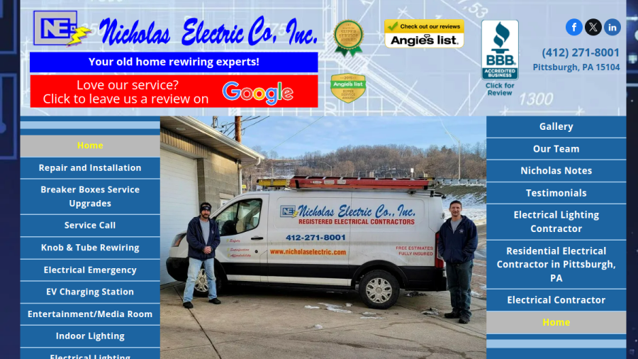 Screenshot of the Nicholas Electric Co website