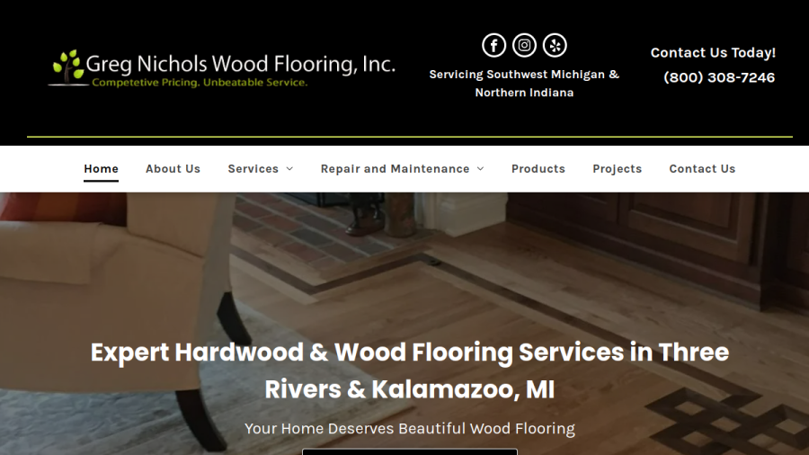 Screenshot of the Greg Nichols Wood Flooring, Inc. website