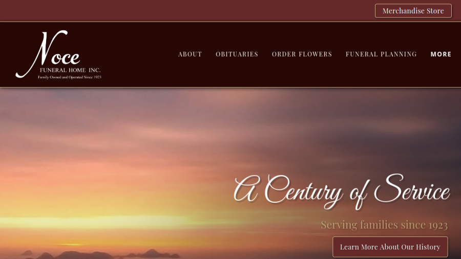 Screenshot of the Noce Funeral Home, Inc website
