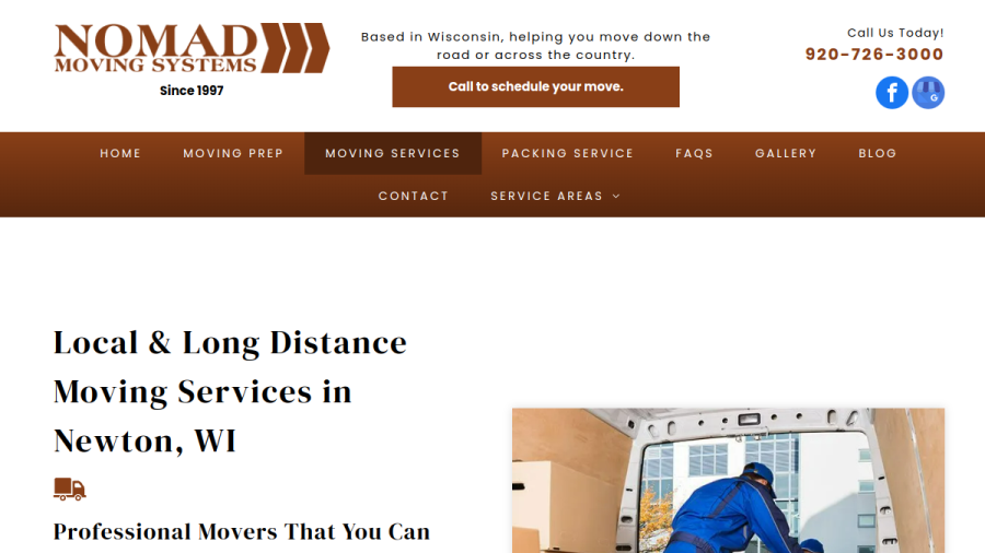 Screenshot of Nomad Moving Systems website