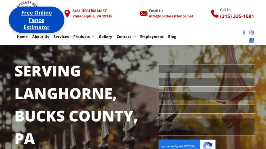 Screenshot of the Northeast Fence & Iron Works Inc website