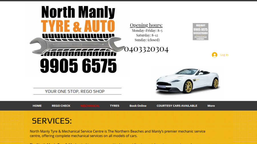 Screenshot of the North Manly Tyres & Mechanical Services website