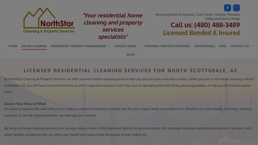 Screenshot of NorthStar Cleaning & Property Services website