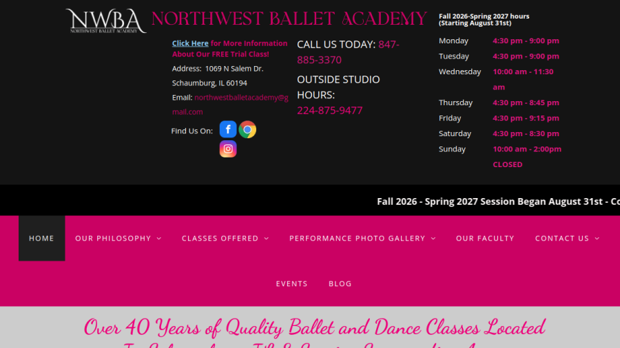 Screenshot of the Northwest Ballet Academy website