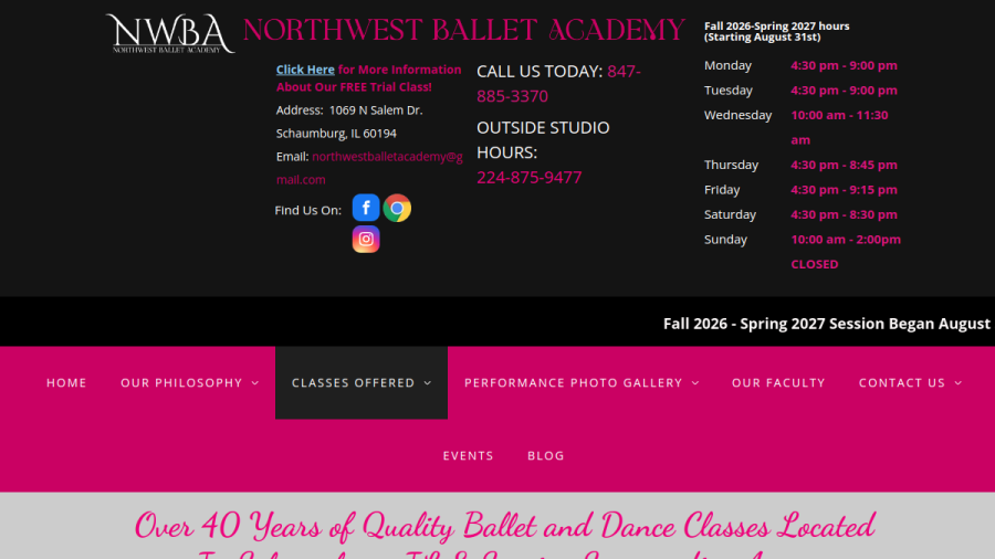 Screenshot of the Northwest Ballet Academy website