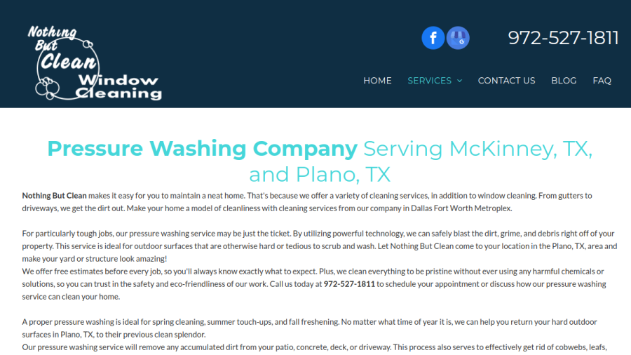 Screenshot of Nothing But Clean Window Cleaning website