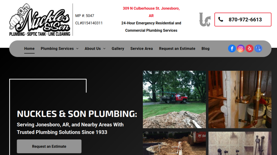 Screenshot of the Nuckles & Son Plumbing website