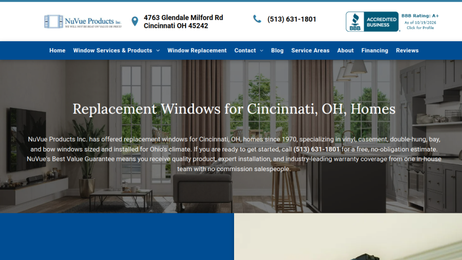 Screenshot of the NuVue Products Inc. website