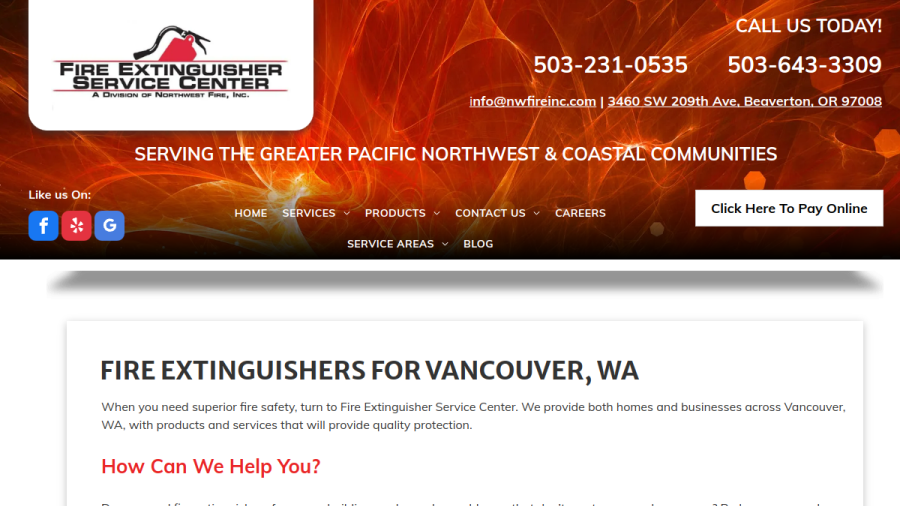 Screenshot of the Fire Extinguisher Service Center website