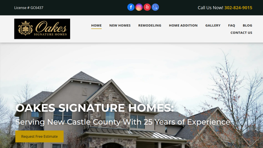 Screenshot of the Oakes Construction LLC website