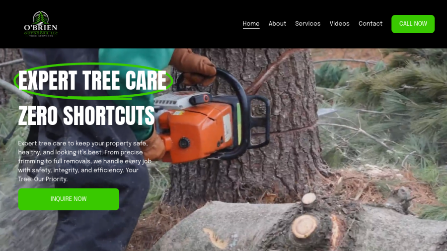 O'Brien Outdoors, Tree Service website screenshot