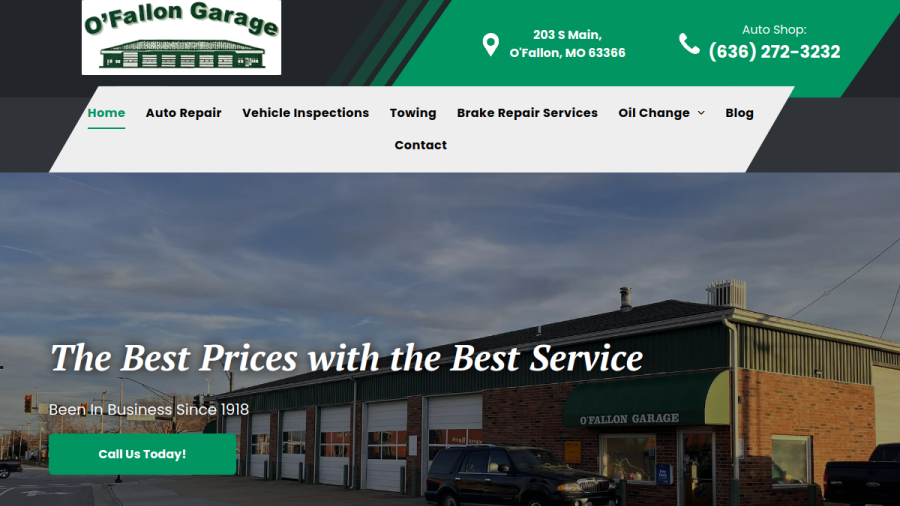 Screenshot of the O'Fallon Garage website