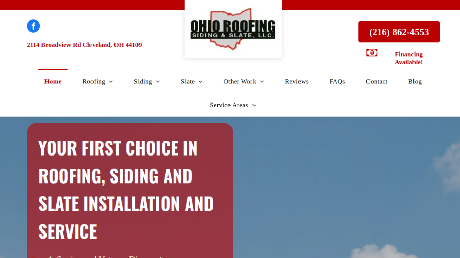 Ohio Roofing Siding and Slate LLC website screenshot