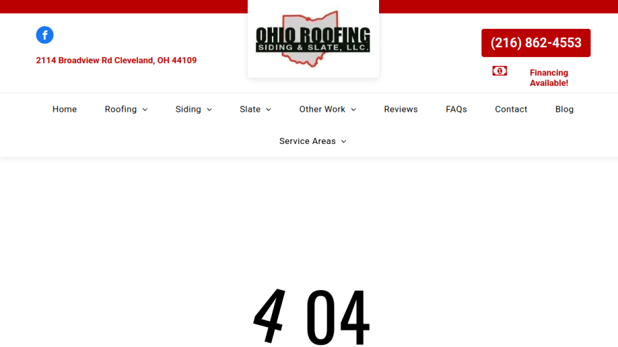 Screenshot of Ohio Roofing Siding and Slate LLC website