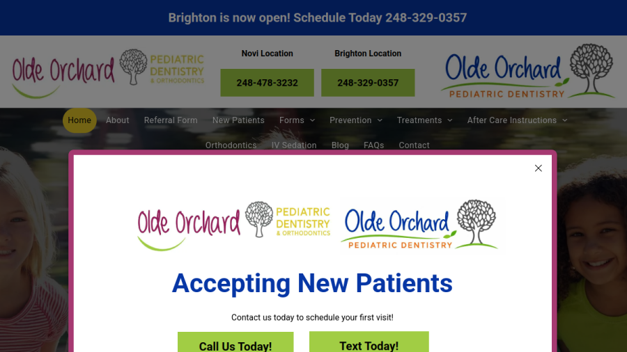Screenshot of Olde Orchard Pediatric Dentistry & Orthodontic website