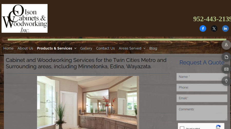 Screenshot of Olson Cabinets & Woodworking Inc website
