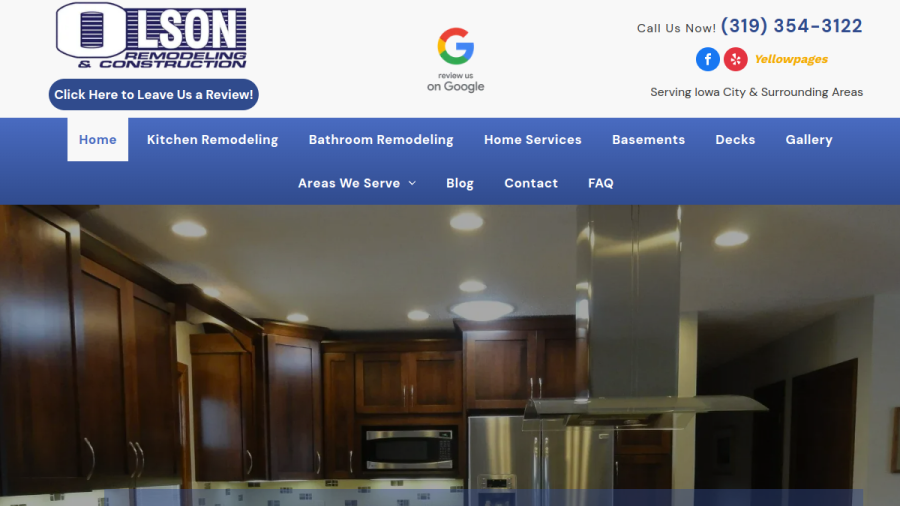 Screenshot of the Olson Remodeling & Construction website