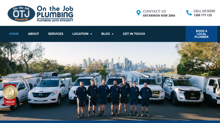 Screenshot of the On the Job Plumbing website