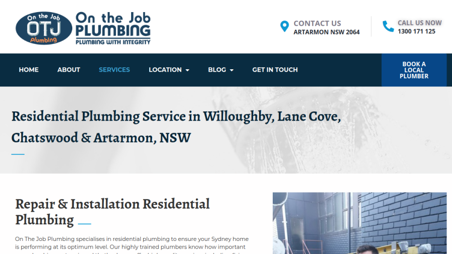 On the Job Plumbing website screenshot