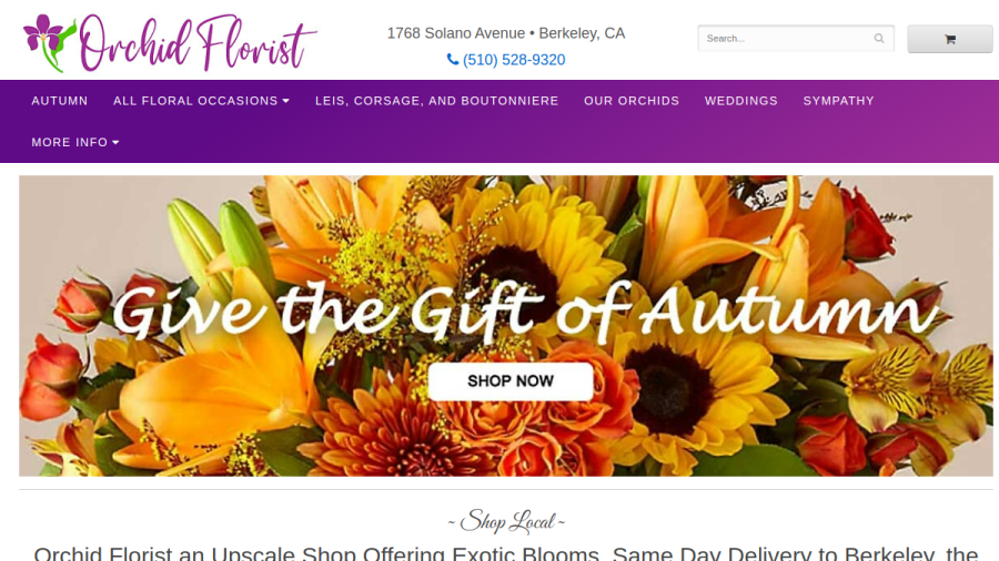 Screenshot of the Orchid Florist website
