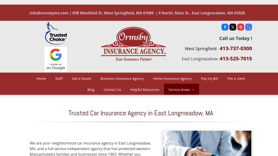 Screenshot of the Ormsby Insurance Agency Inc. website