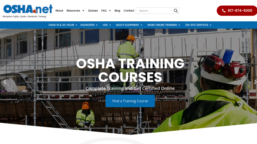Screenshot of the OSHA Pros, LLC website