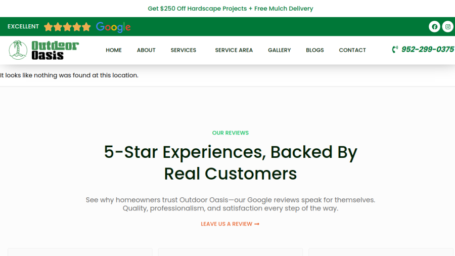 Screenshot of the Outdoor Oasis website