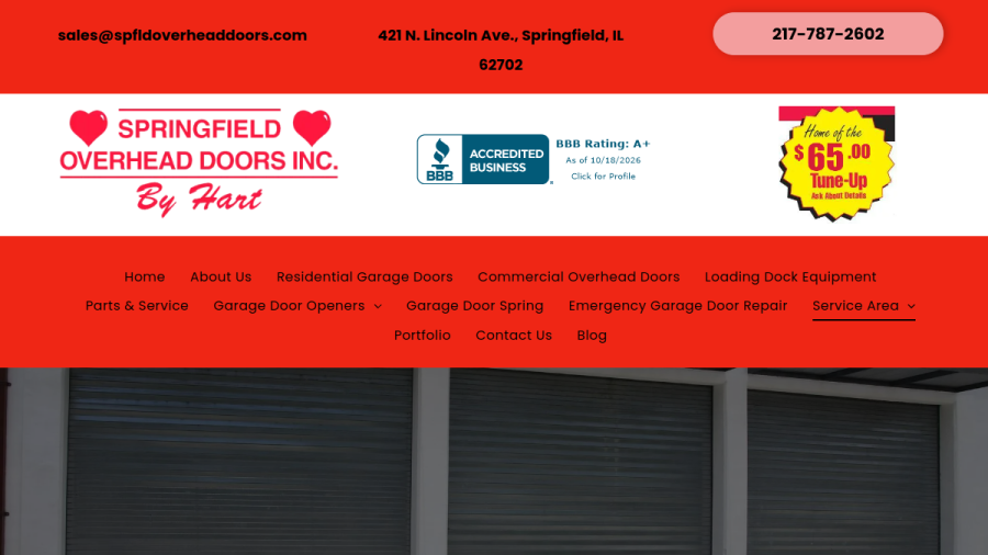 Screenshot of the Springfield Overhead Doors By Hart website