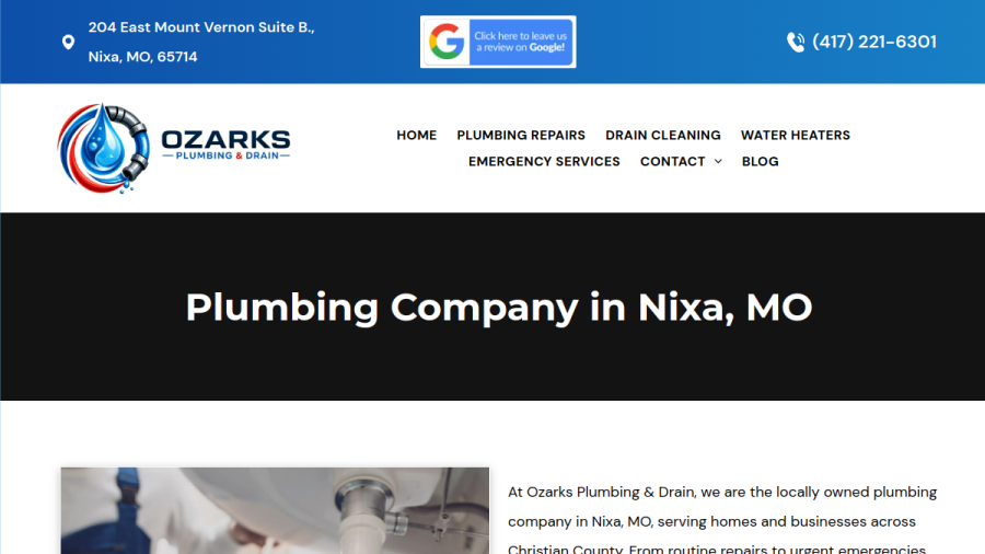 Ozarks Plumbing & Drain Inc website screenshot