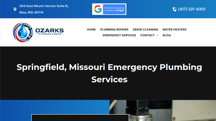 Screenshot of the Ozarks Plumbing & Drain Inc website