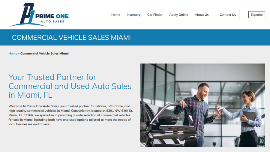 Prime One Auto Sales website
